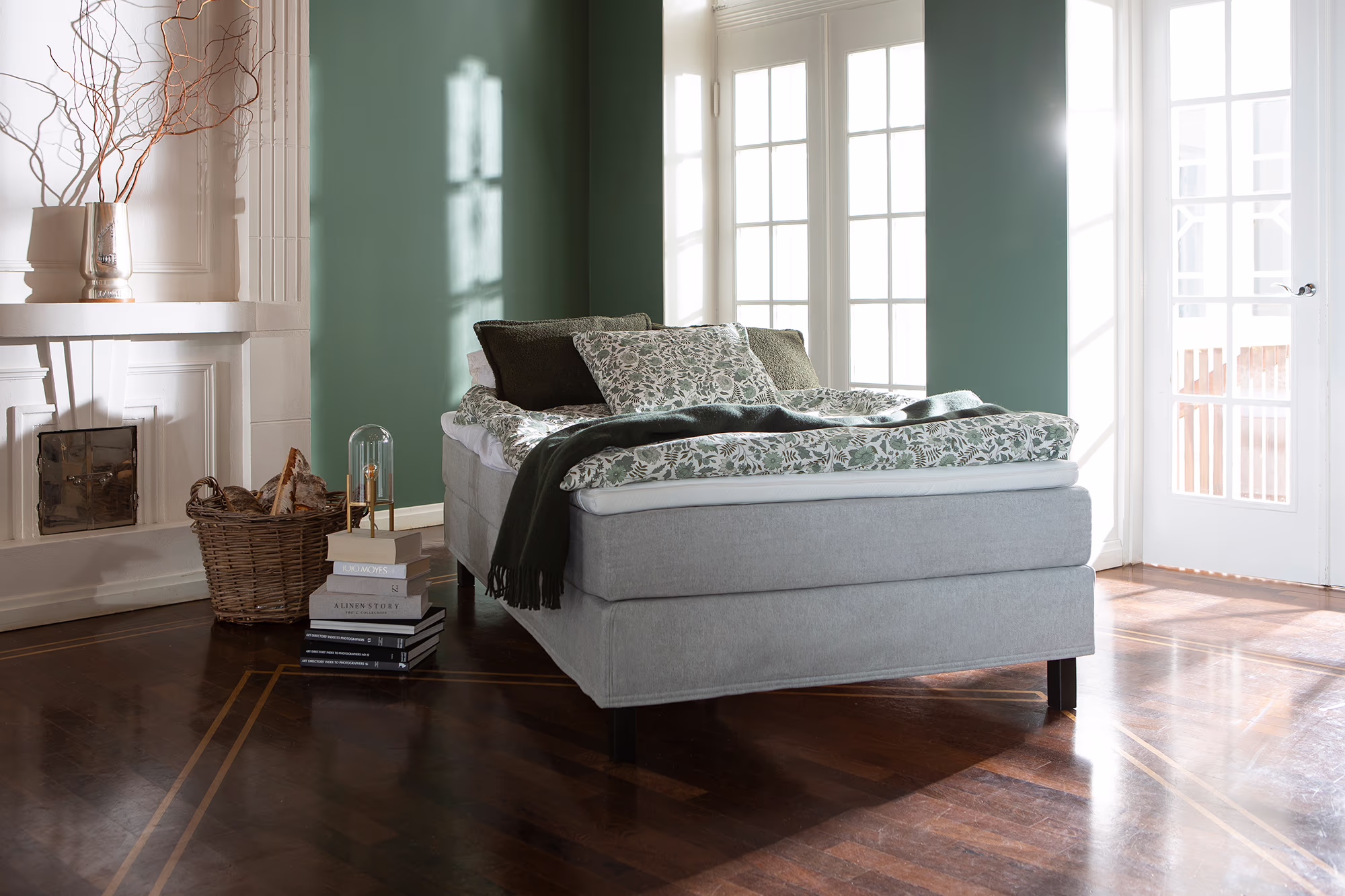 Moon Bronze continental bed 140x200, pocket, Primo 84 light gray thumbnail