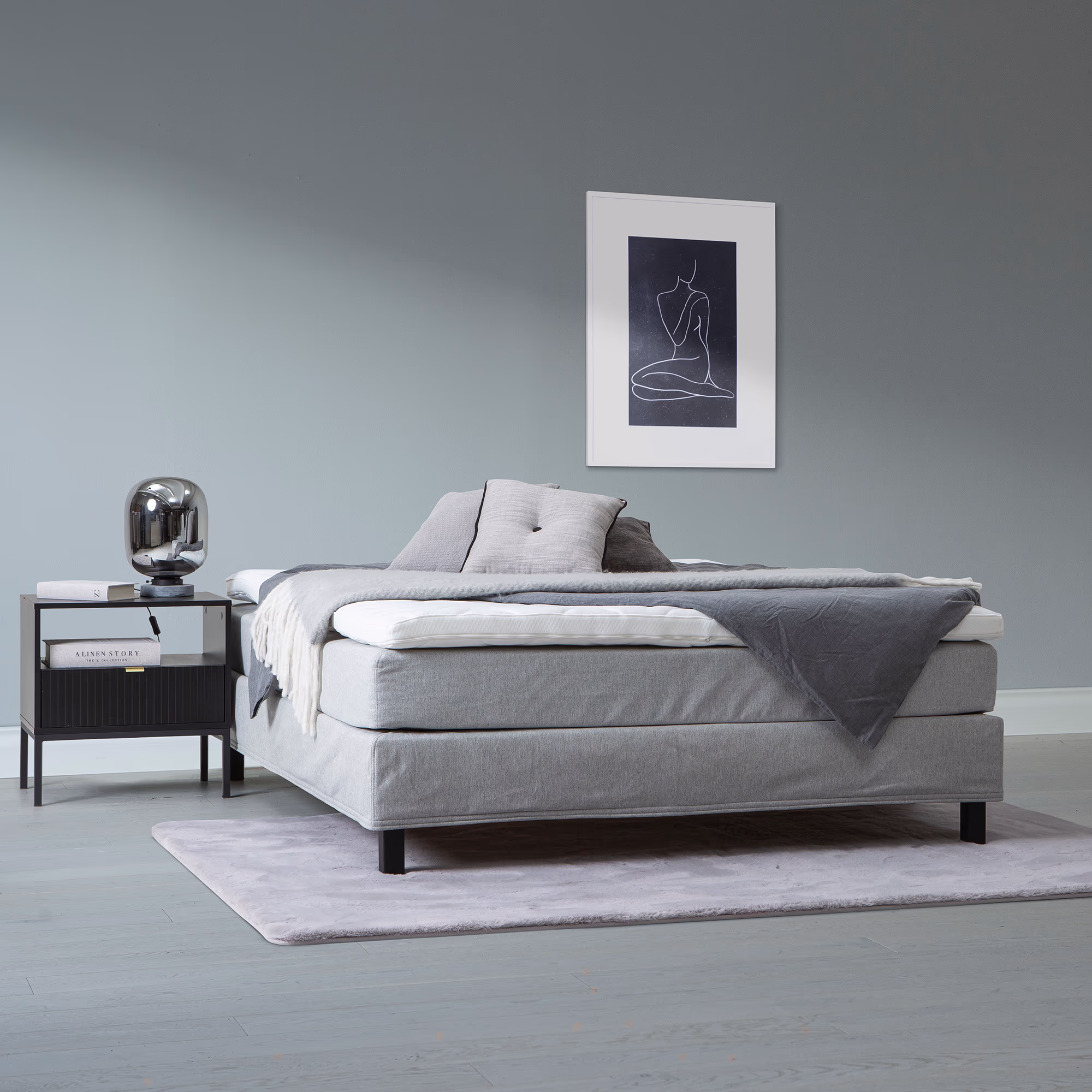 Moon Bronze continental bed 160x200, pocket, Primo 84 light gray thumbnail