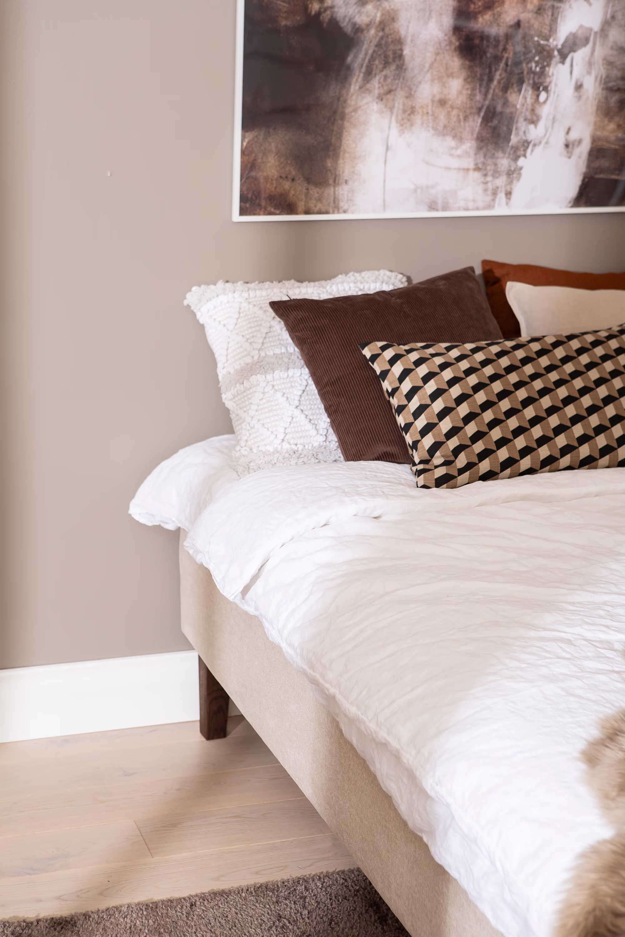 Base storage space of the Moon Gold divan bed with beige upholstery, showing functional storage option under the mattress.