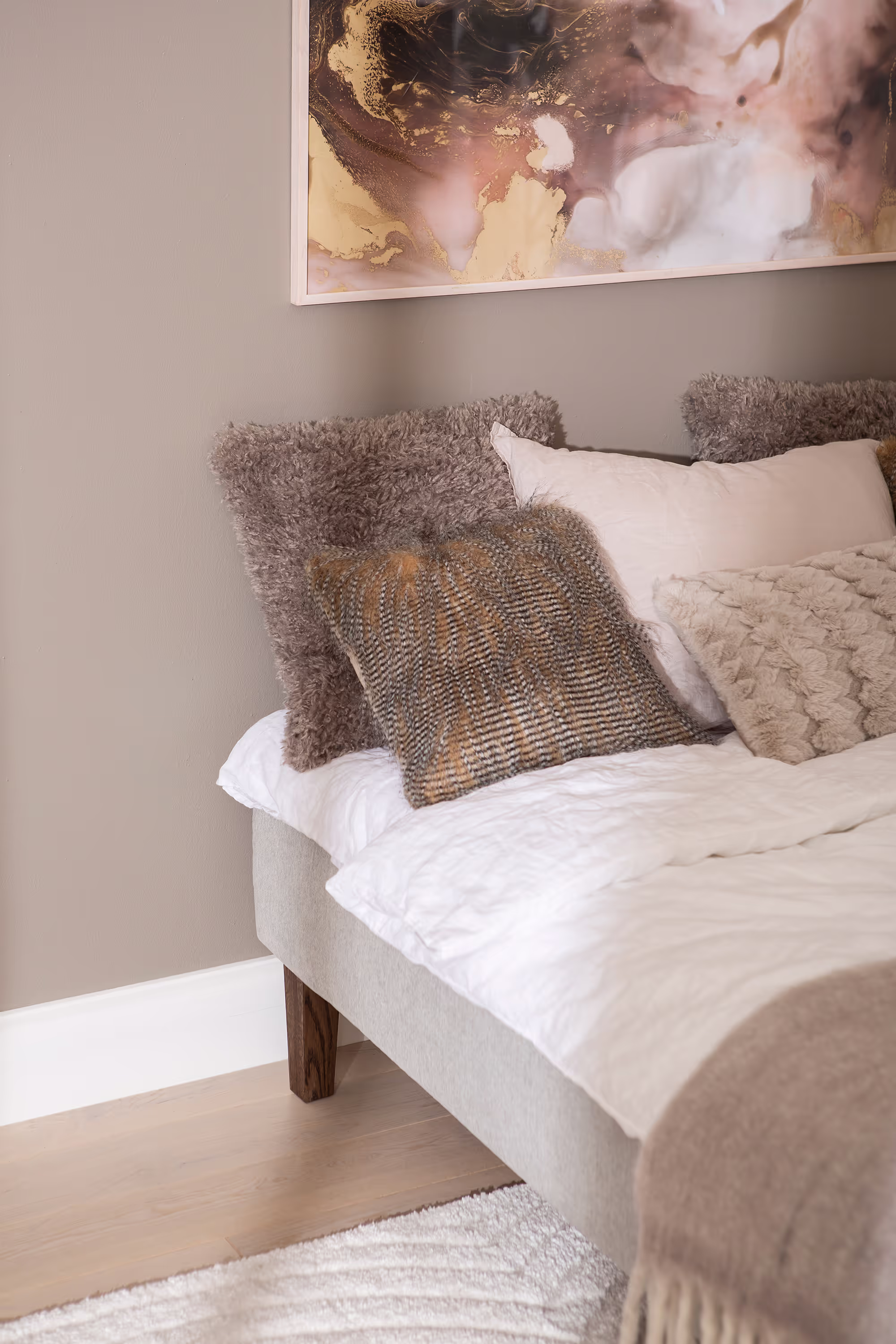 Detail of the motorized feature on the Moon Silver divan bed enabling adjustable comfort