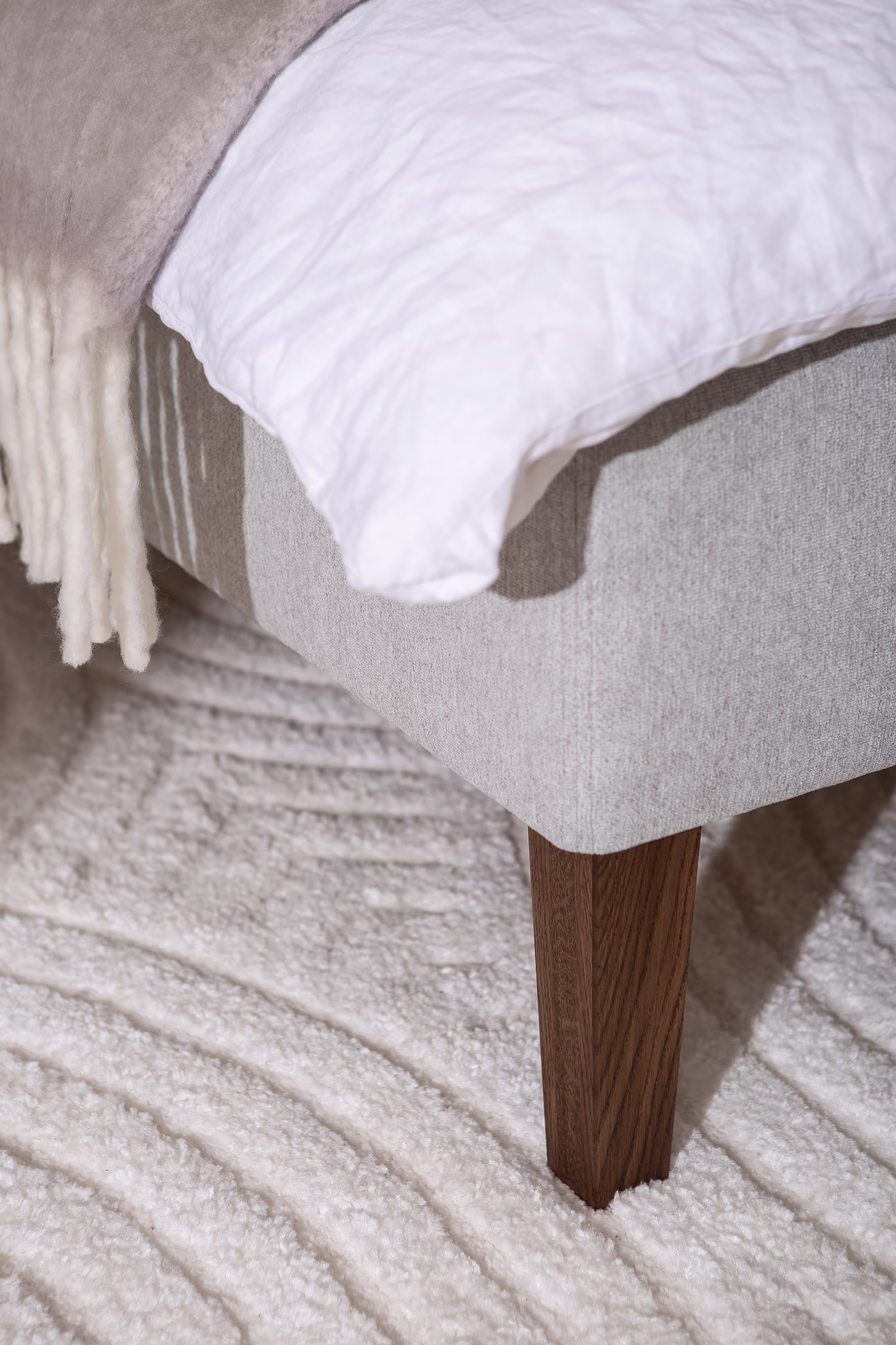 Moon Silver divan bed emphasizing space underneath for easy cleaning courtesy of tall wooden legs