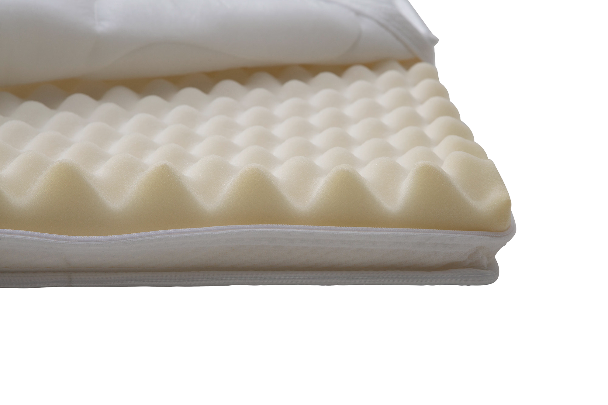 Close-up of Moon Silver Standard mattress topper corner highlighting soft foam texture and clean stitching on textile cover