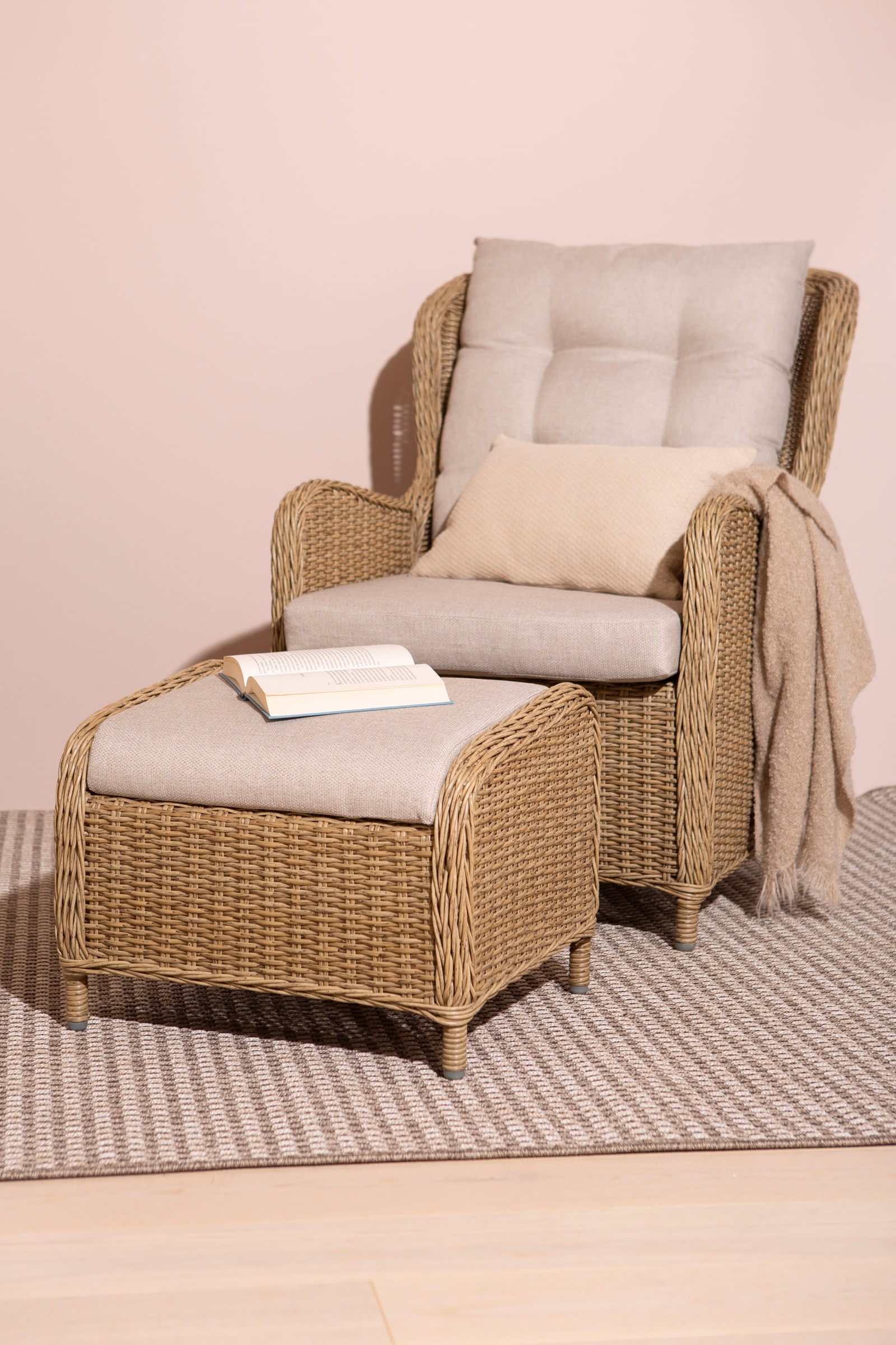 Haven Recliner with Footstool, Beige image 2