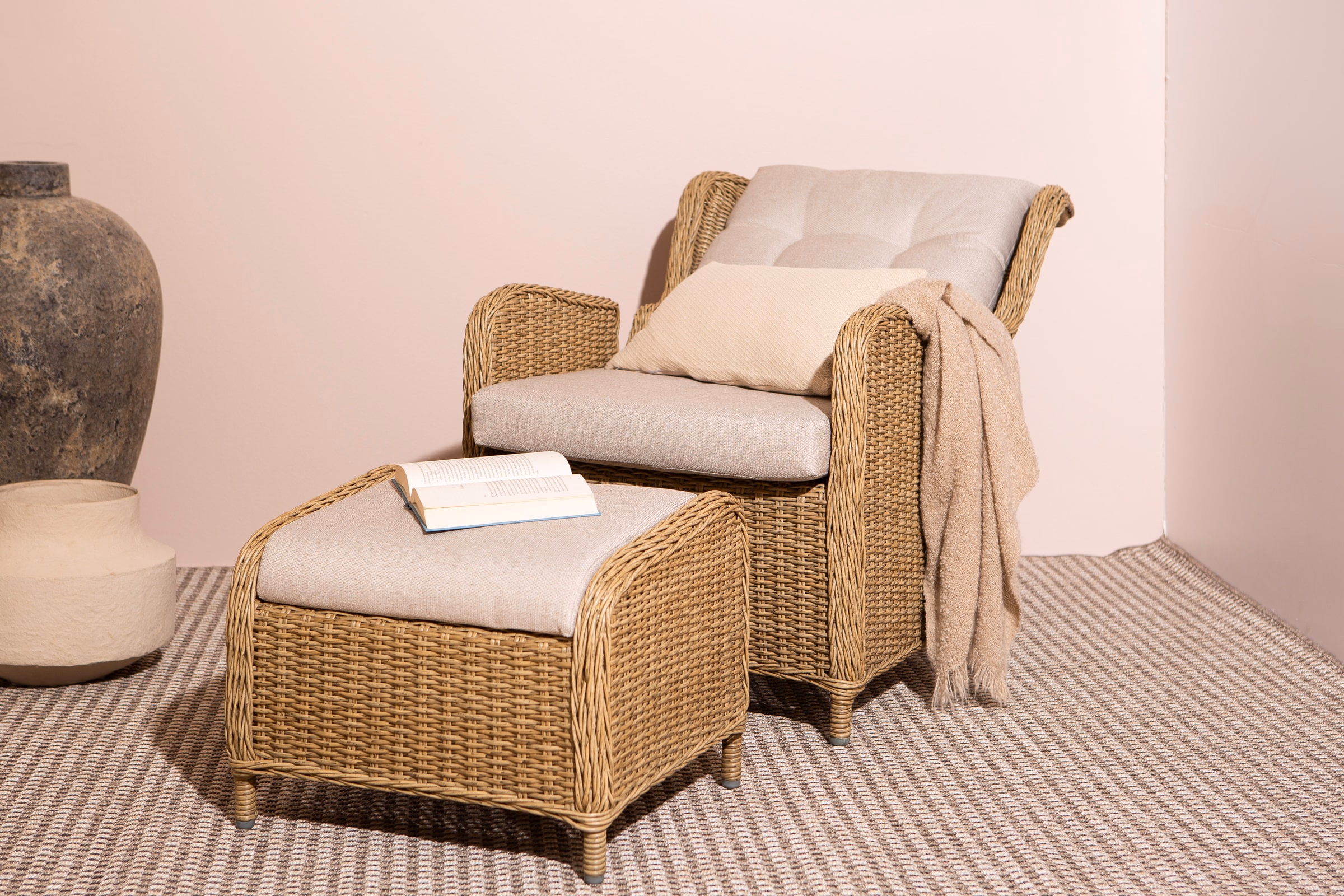 Haven Recliner with Footstool, Beige image 3