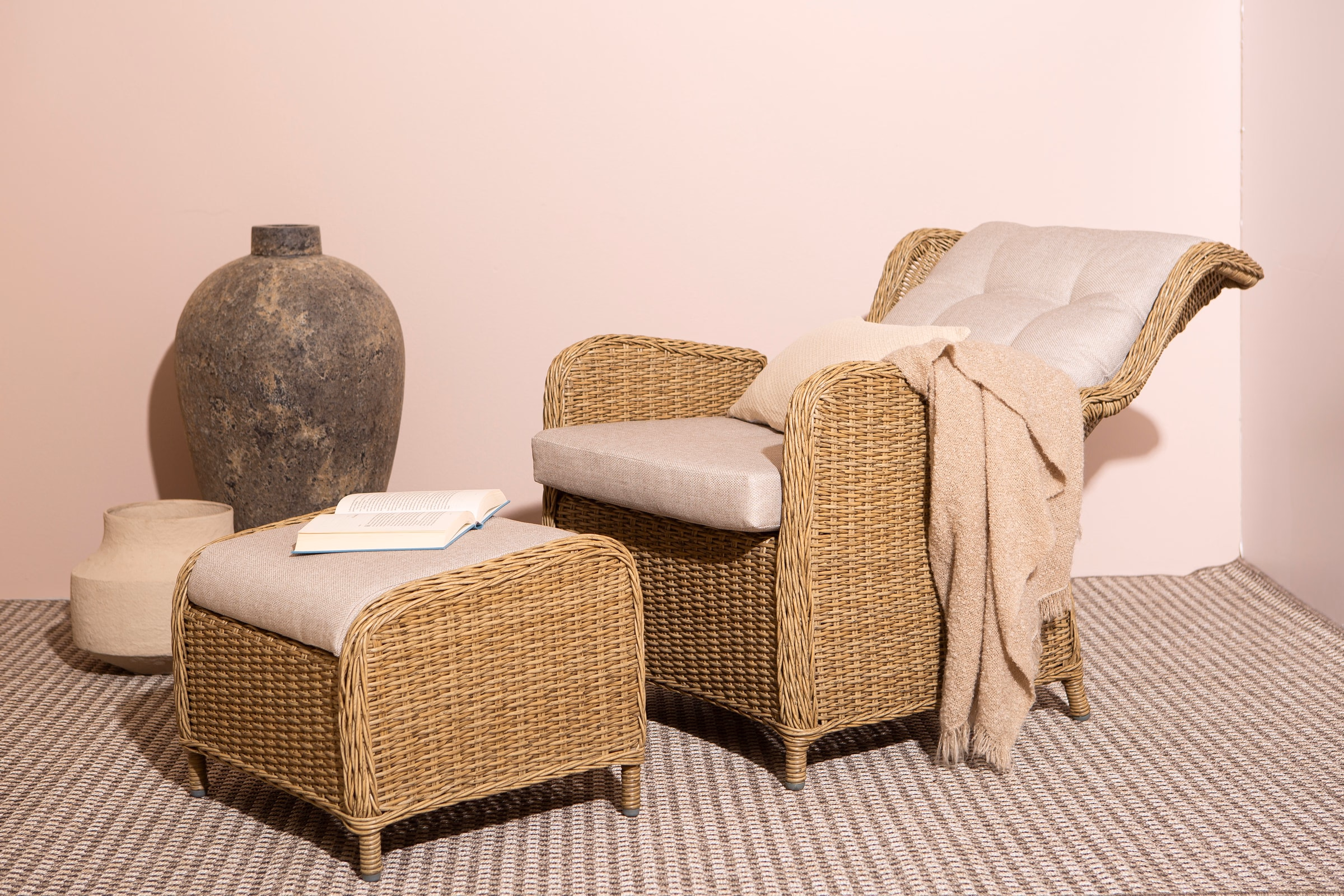 Haven Recliner with Footstool, Beige image 4