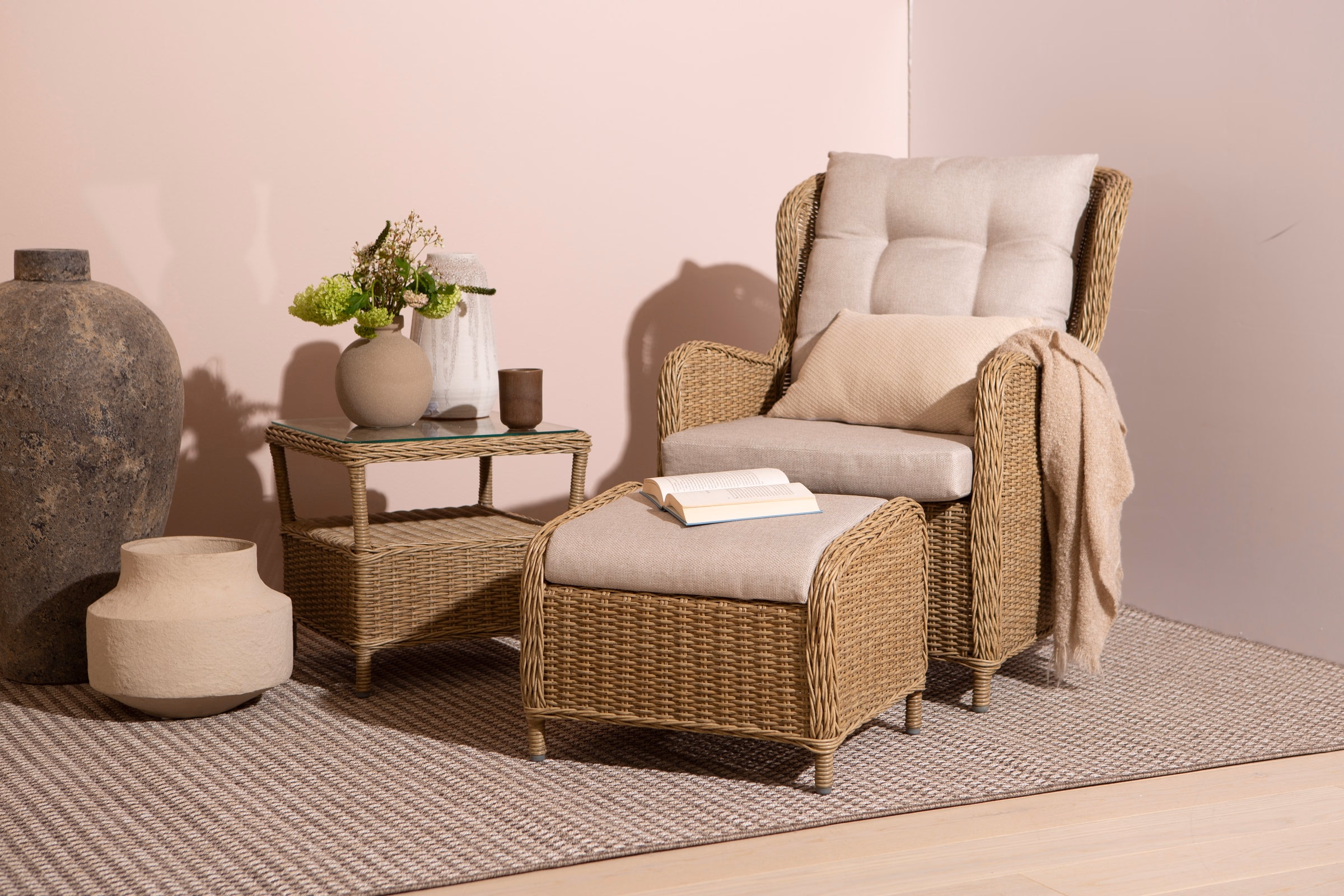 Haven Recliner with Footstool, Beige image 7