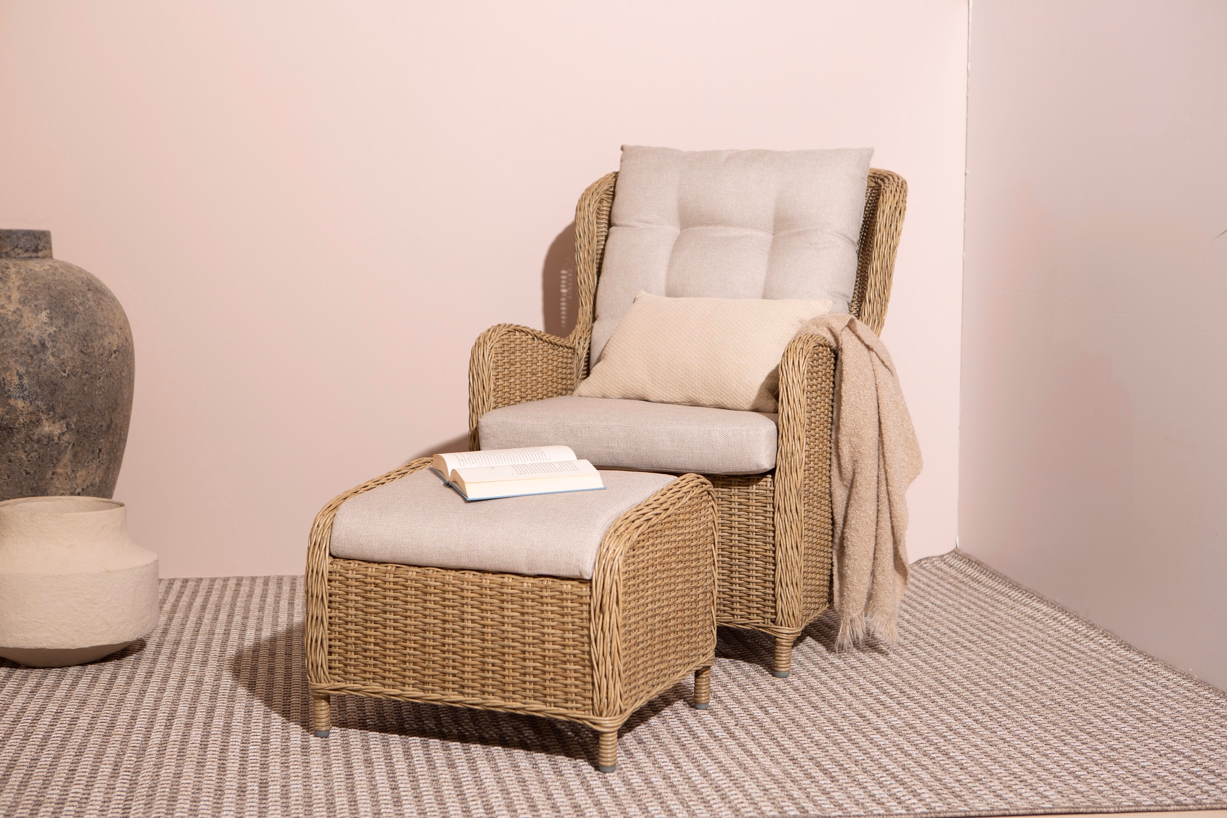 Haven Recliner with Footstool, Beige image 8