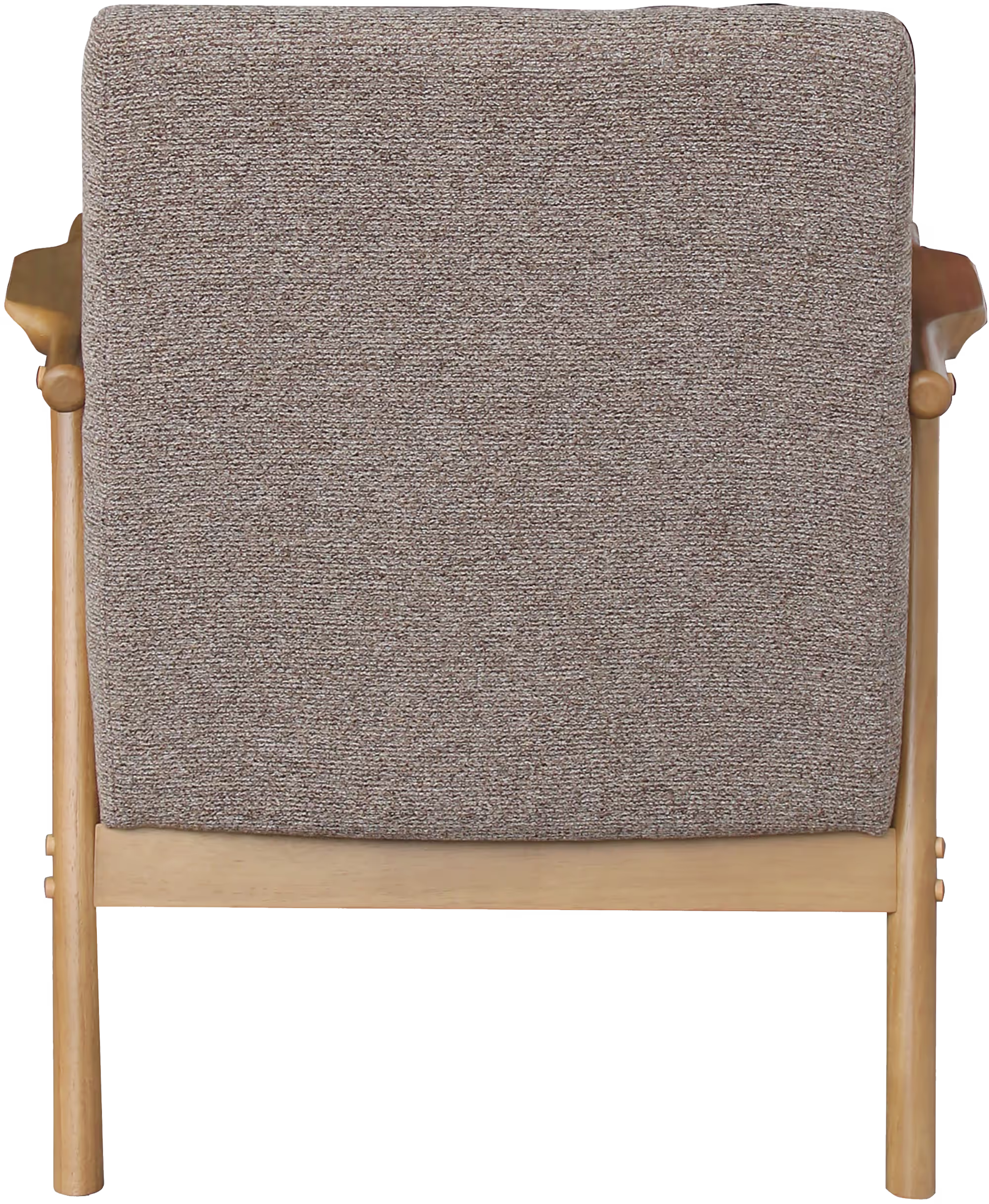 Angle highlighting the natural wood grain and luxurious upholstery of Dove armchair
