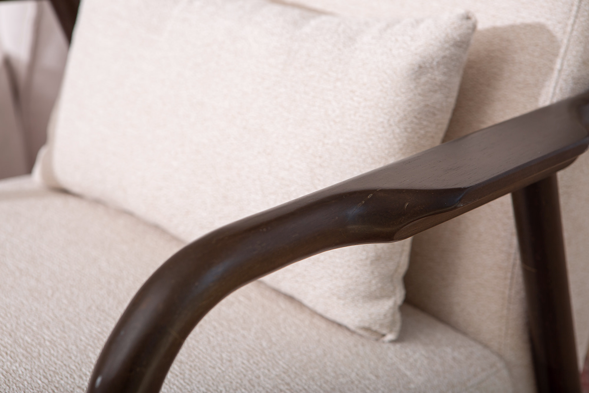 Angle showing armrests and seat cushion on Dove armchair