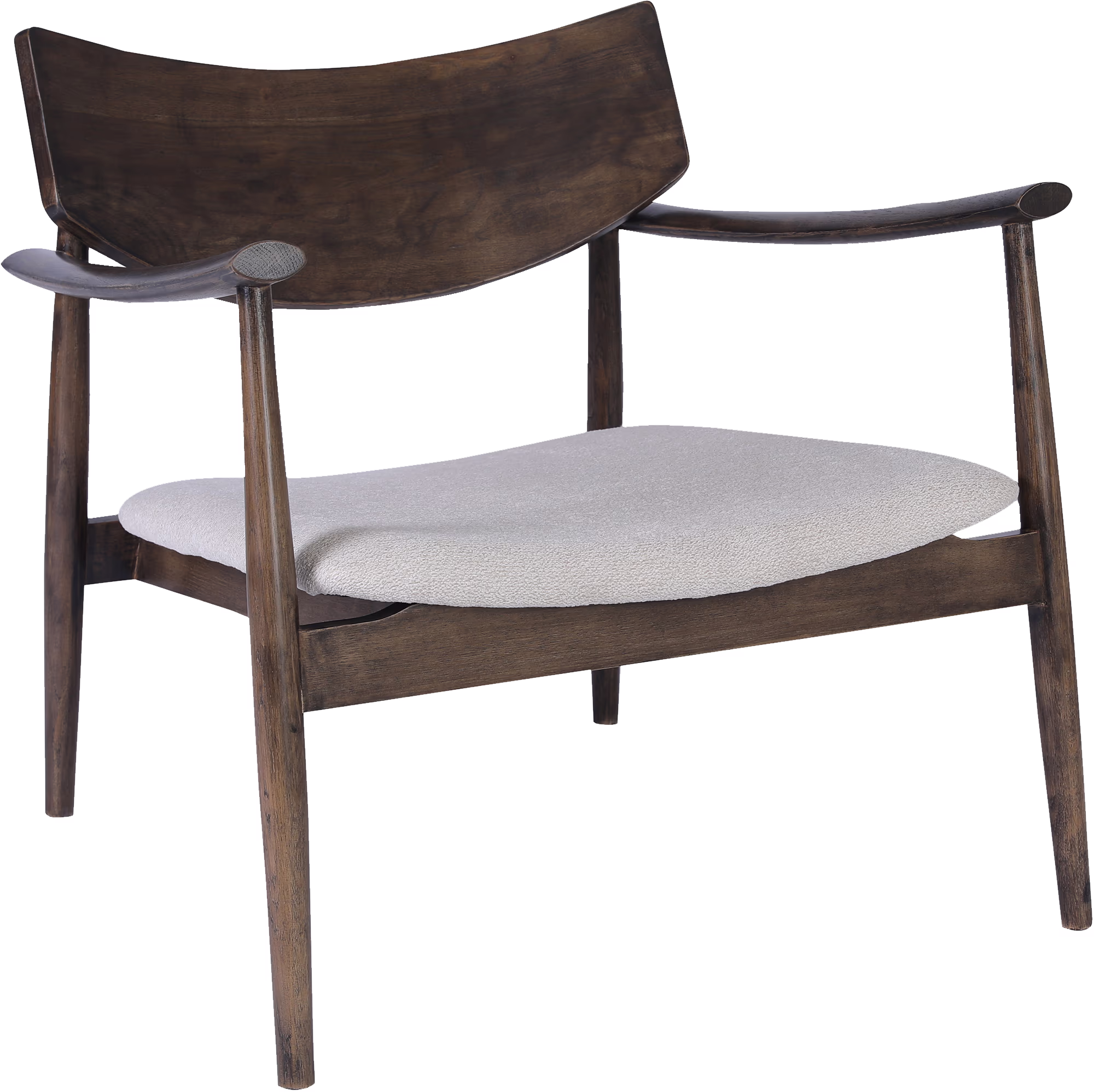 Eagle armchair positioned in a modern living space setting, emphasizing its elegant beige upholstery and smoked oak frame craftsmanship
