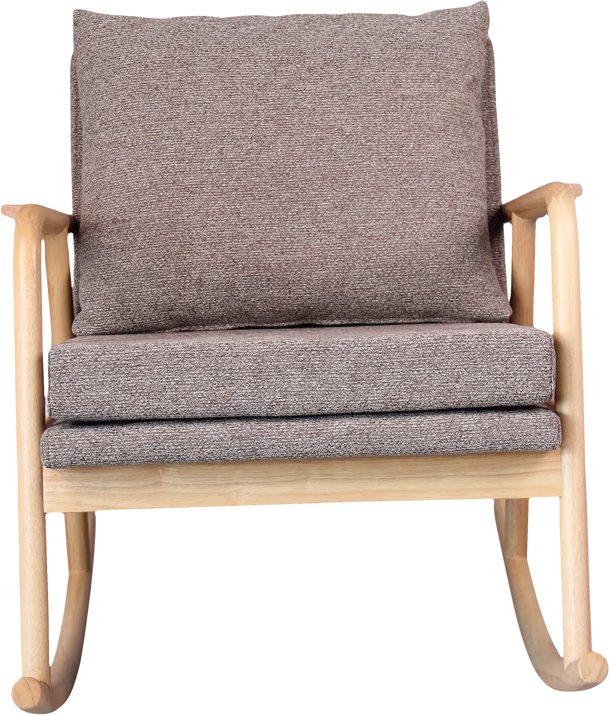 Comfortable brown cushioned Swan rocking chair angled to showcase ergonomic design and stable rocking feature