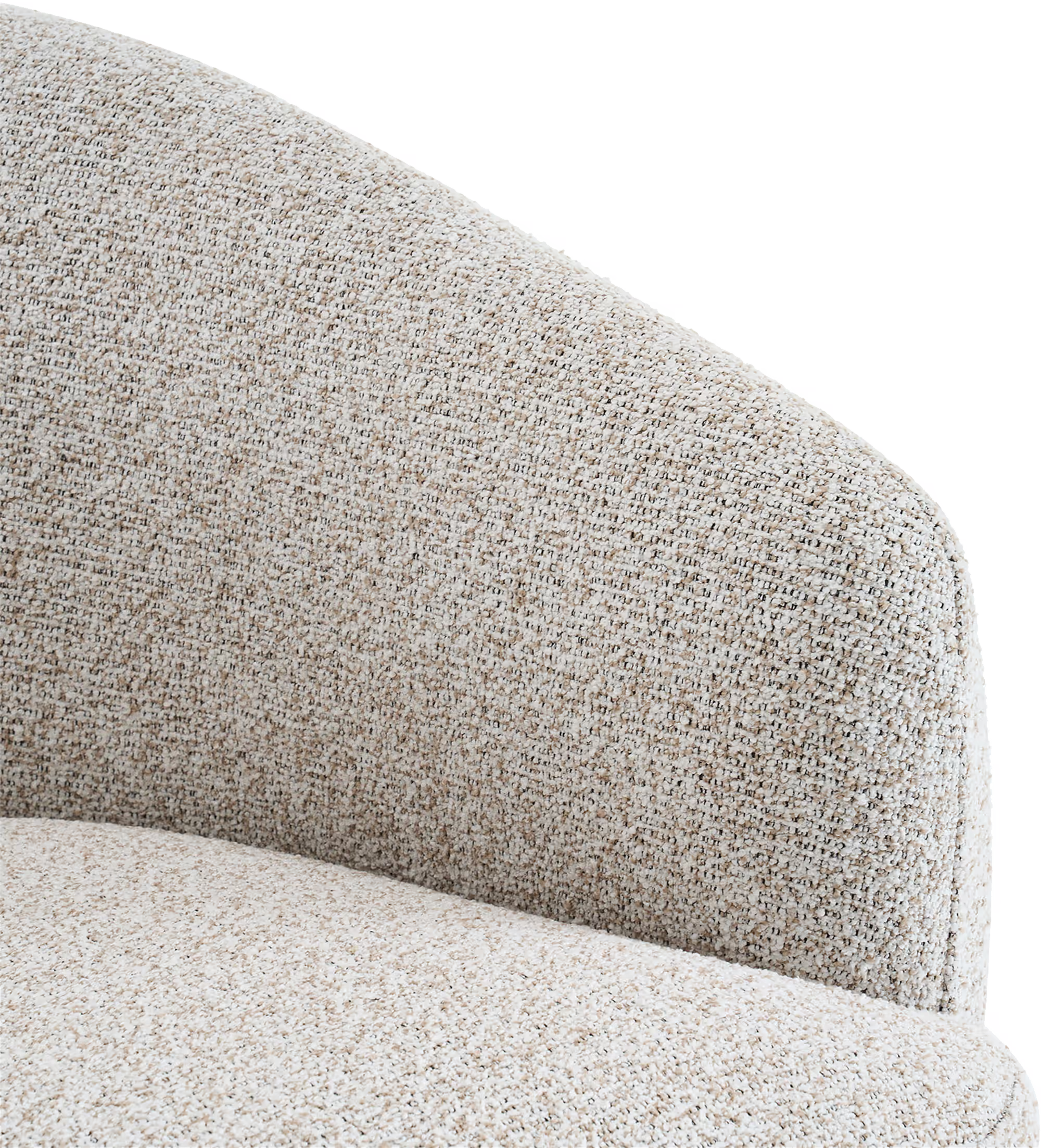 Side angle of the Bay armchair highlighting its soft textured upholstery and sleek black base