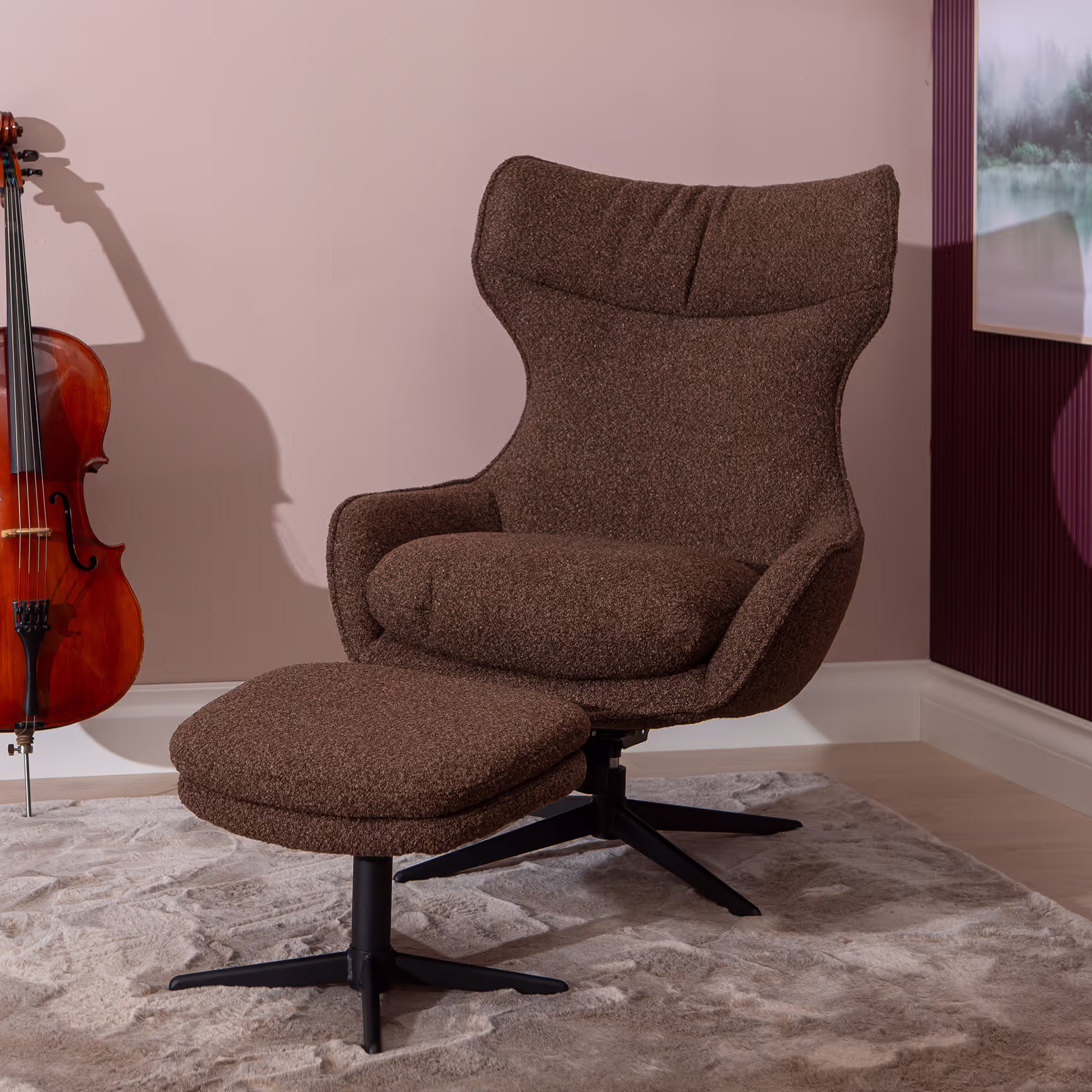 Back view of Breeze TV chair highlighting the high backrest and slender black legs.