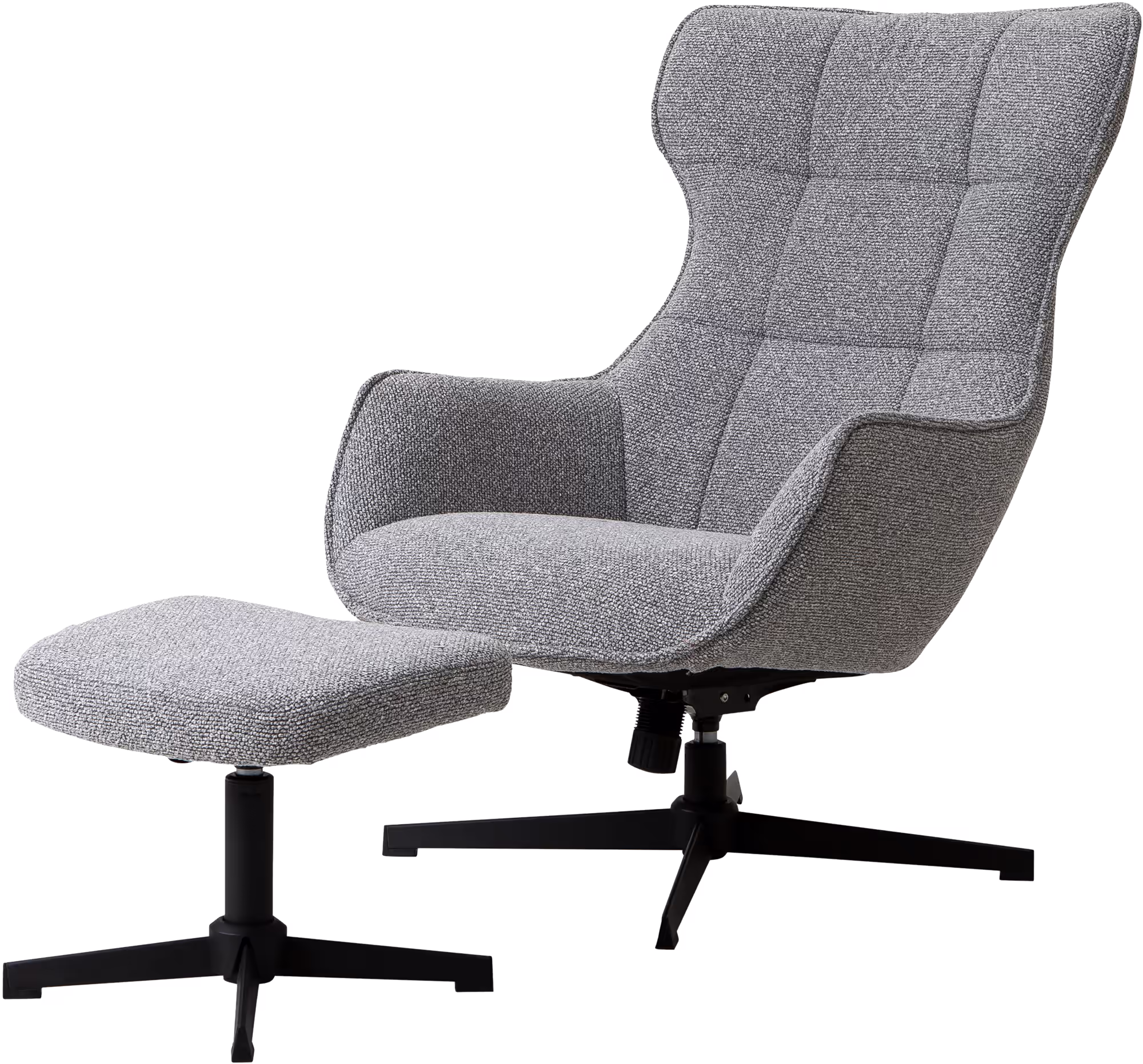 Close-up of matte black leg detail on Wind TV chair with footstool