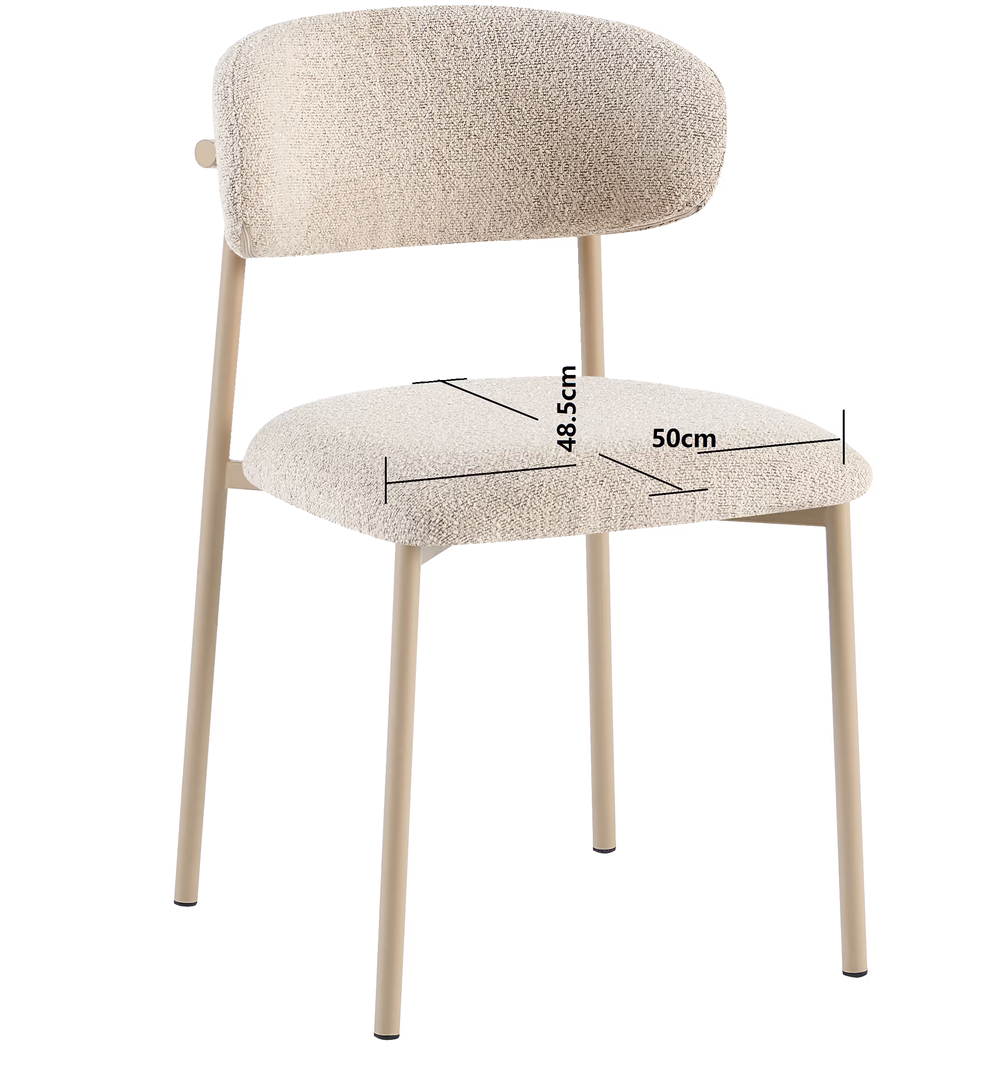 Bow chair in khaki upholstery from a low angle emphasizing design and quality finish