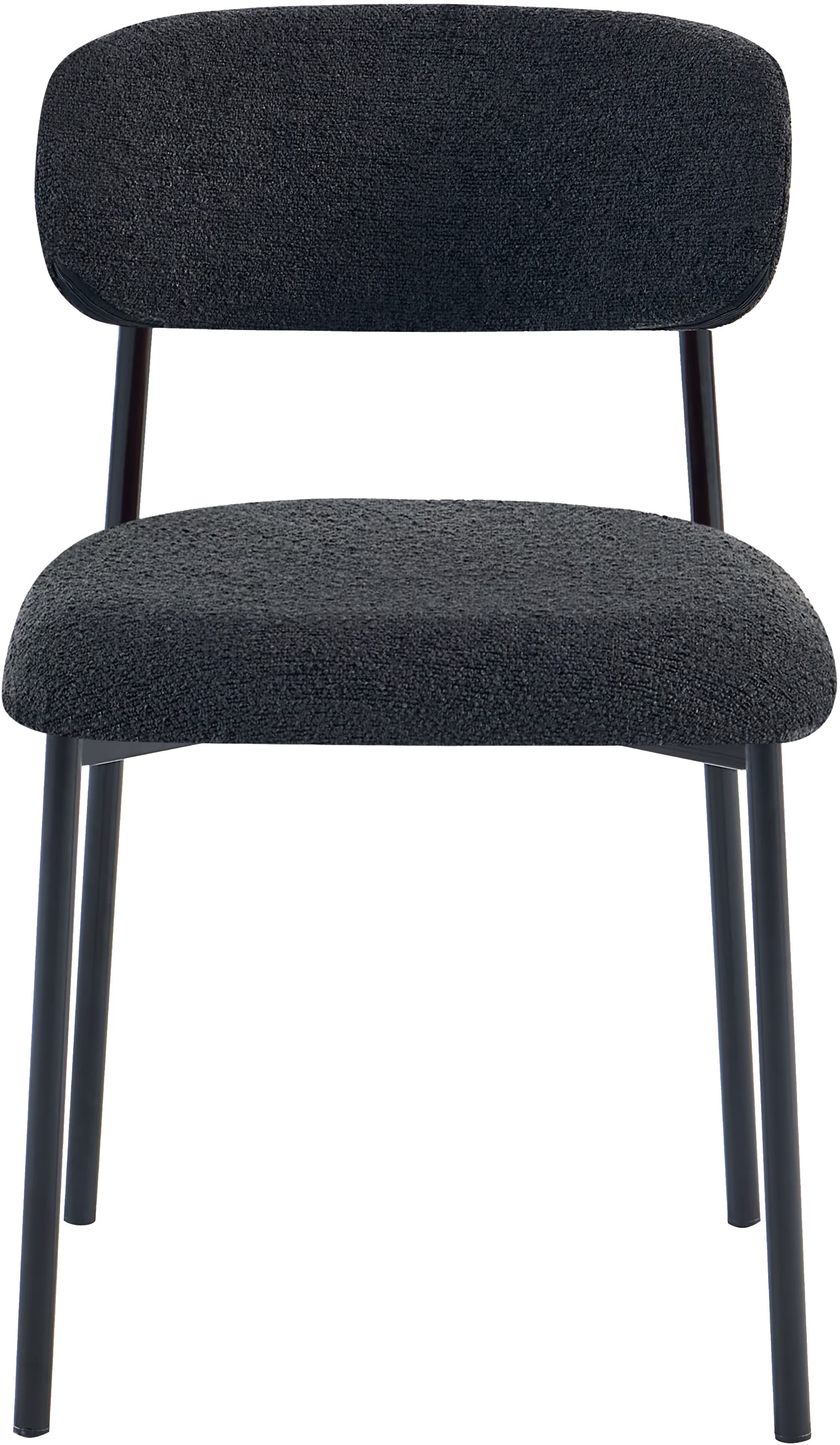 Close-up of the soft black fabric upholstery on the Bow dining chair seat with visible fine texture