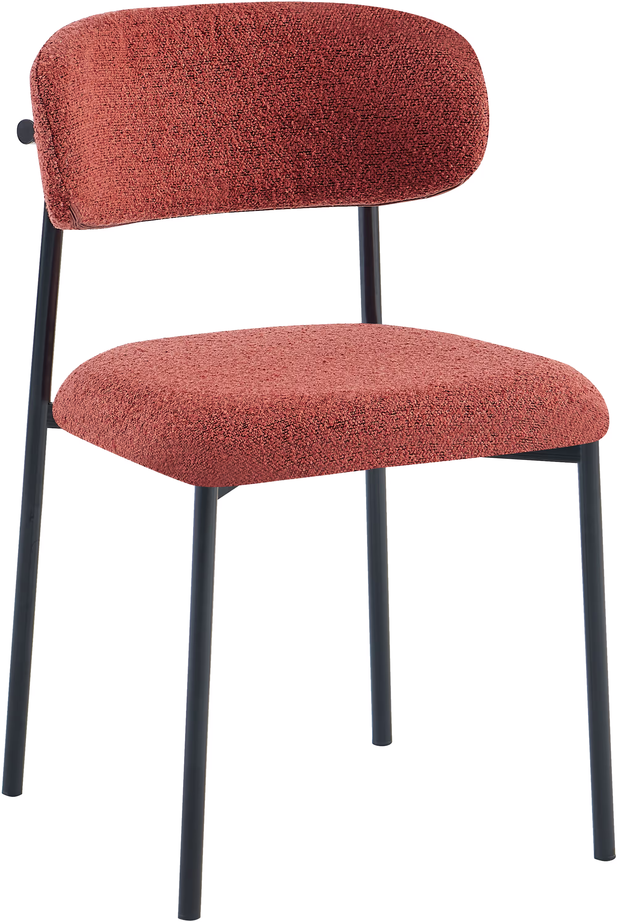 Bow dining chair in red shown in a dining room setting, adding a lively touch to the interior.
