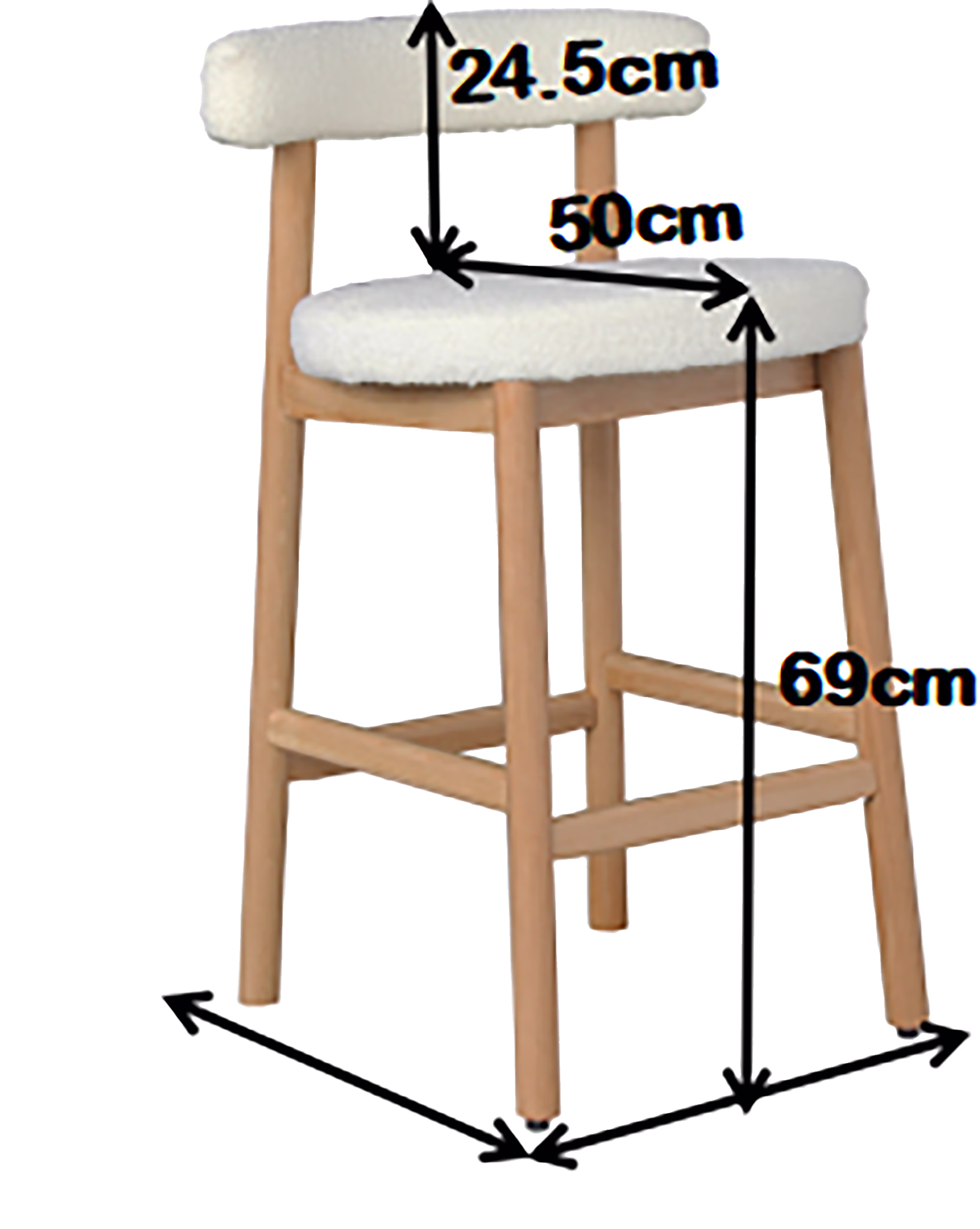 Merida bar stool set of two showing ergonomic design and plush white teddy seats