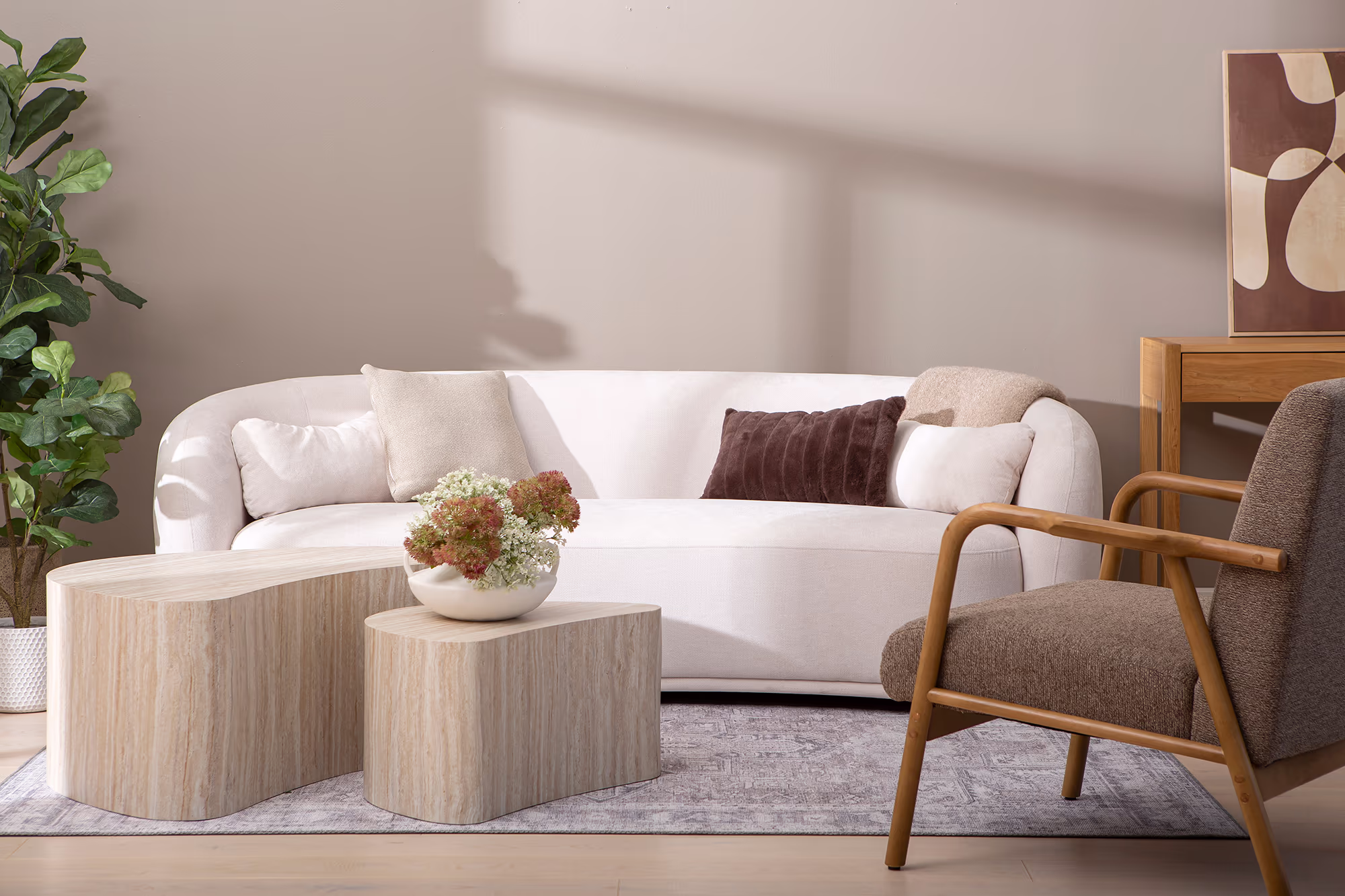 Back view of the Freedom sofa with crisp white finish and evenly stitched upholstery
