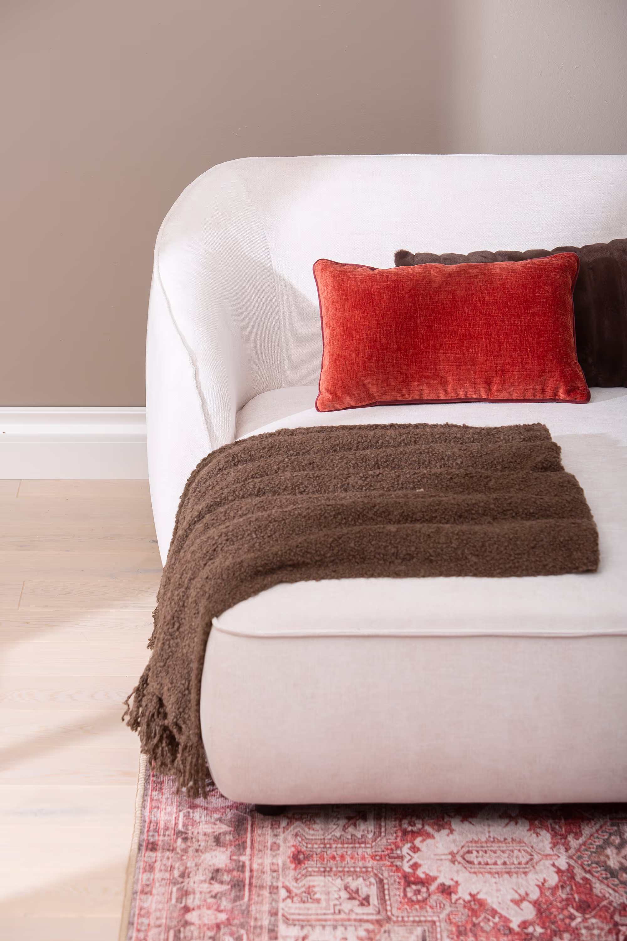 Joy white chaise sofa showcasing the left-handed orientation and contemporary style