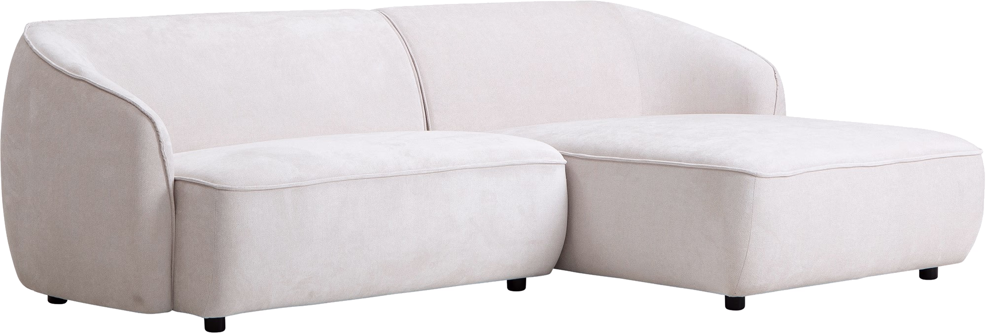 Close-up detail of Joy chaise sofa armrest and cushion in white fabric, highlighting soft texture