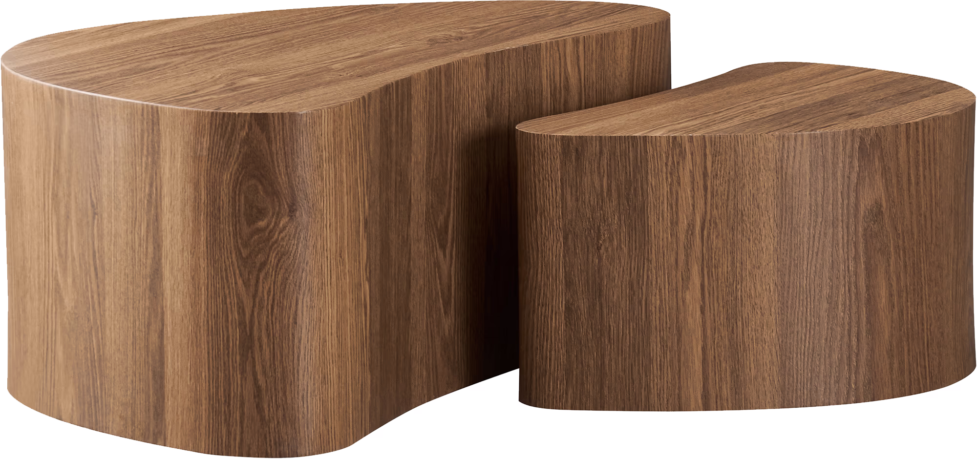 Stacked Island series tables ready for space-saving arrangement, demonstrating functional design
