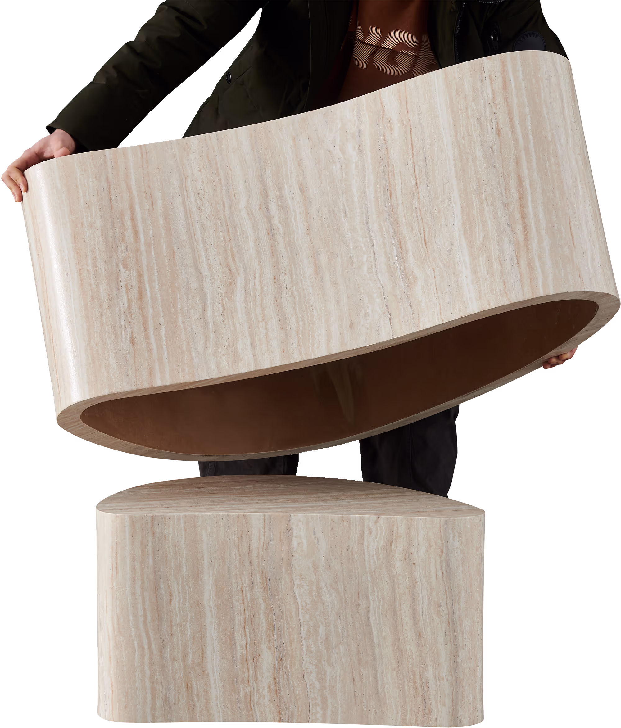 Decorative items arranged on the larger table of the Island series in a light-filled room.