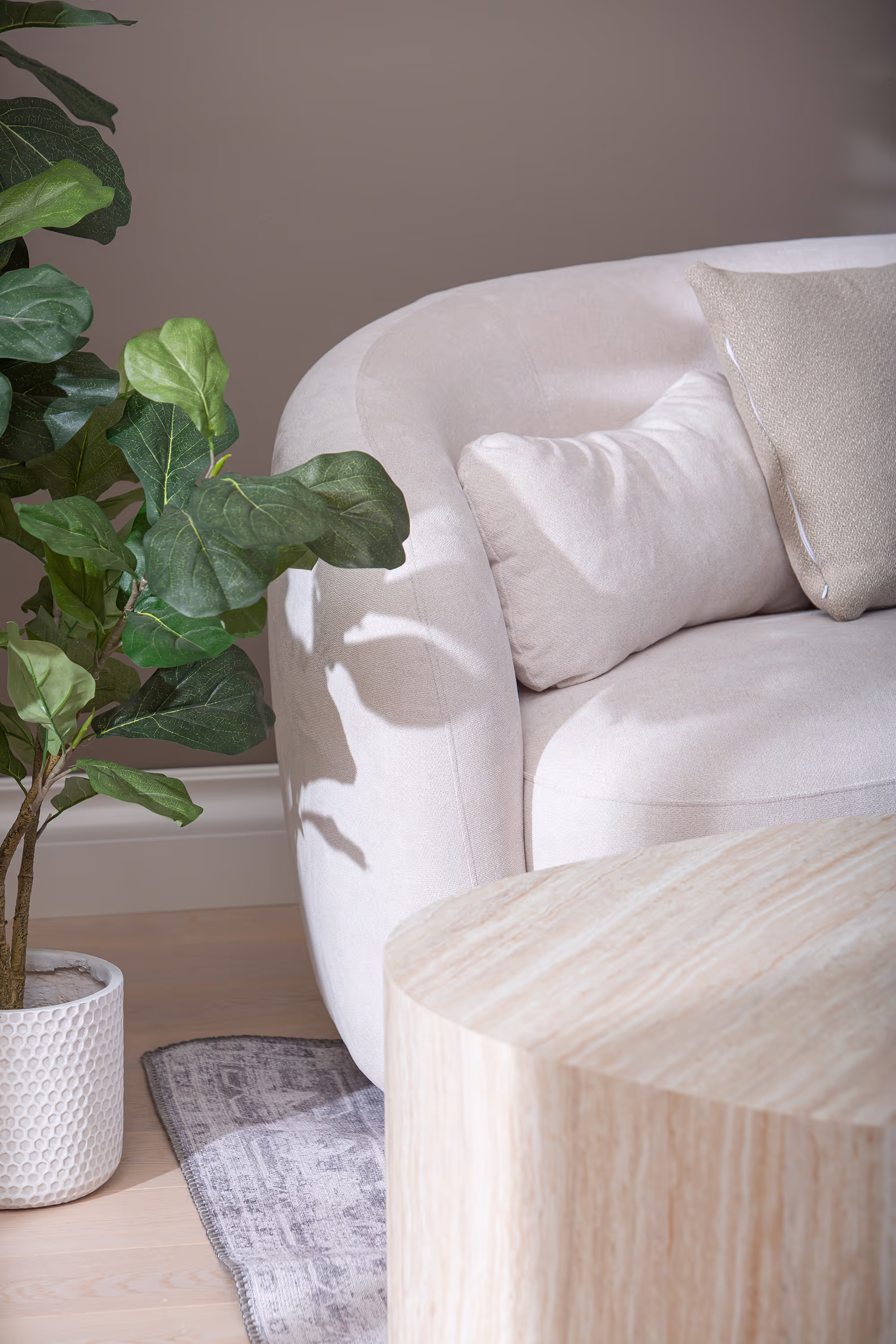 Top view displaying the smooth beige tabletops of the Island series coffee tables.