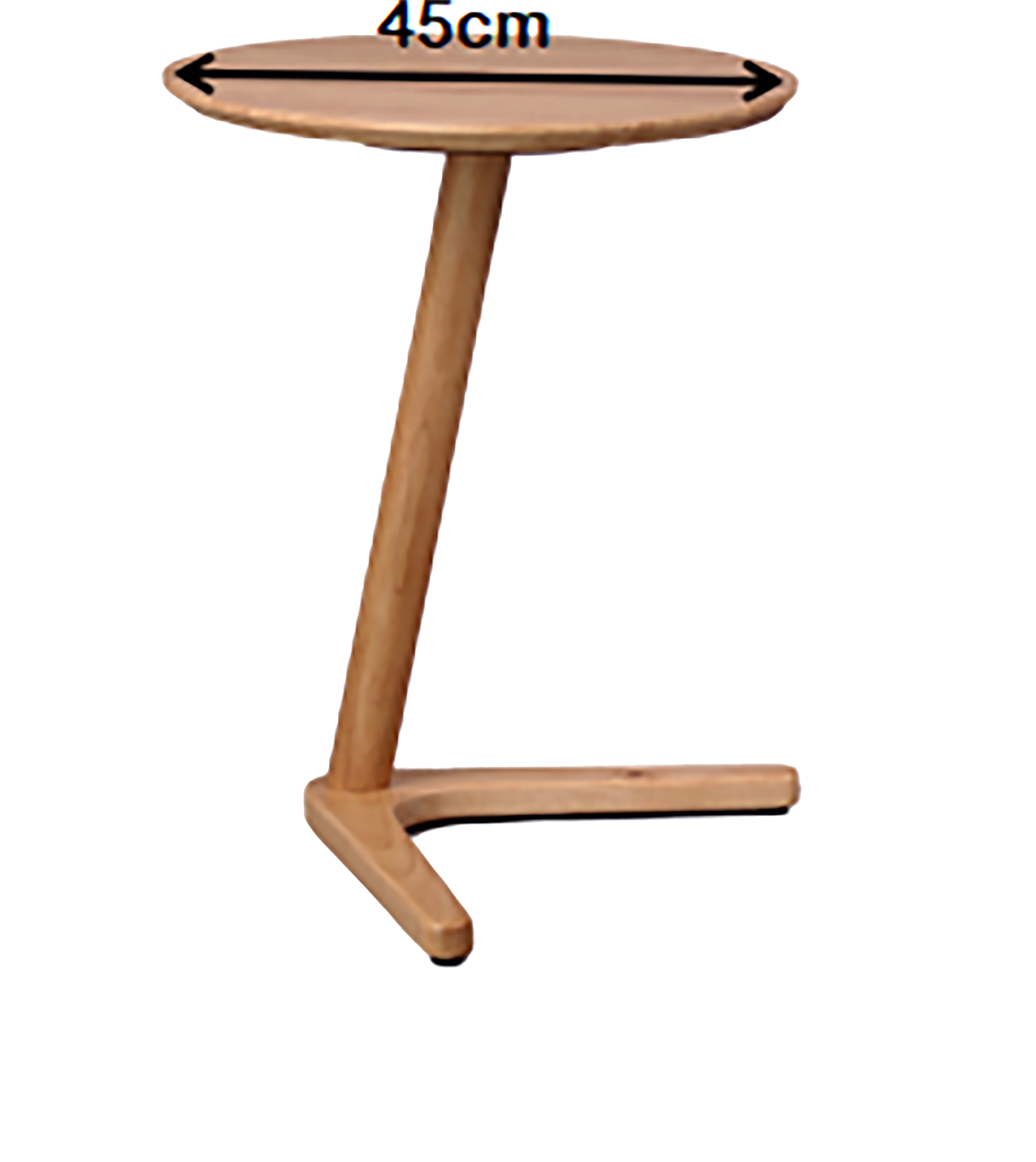 Top view of the Swallow side table showcasing the simple round design and natural wood grain