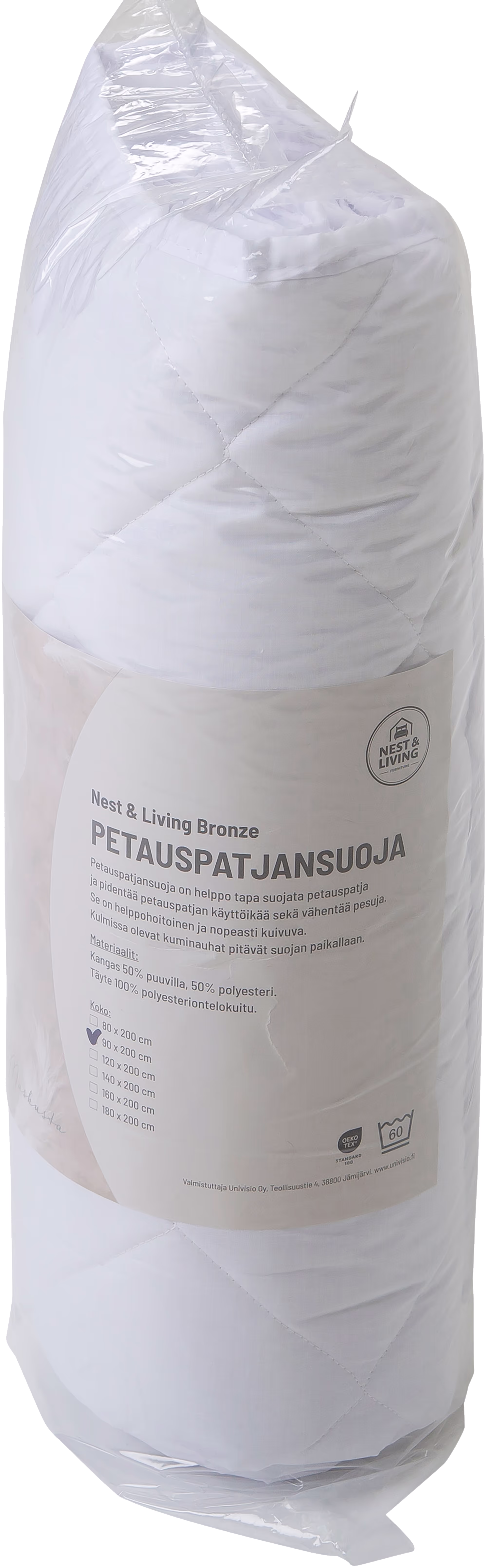Nest & Living mattress protector in soft light gray color, size 140x200 cm, neatly spread on a bed
